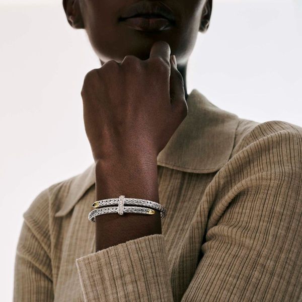 John Hardy Spear Gold and Silver Diamond Pave Flex Cuff .24CTW Image 4 Bradley's Jewelers Jacksonville, NC