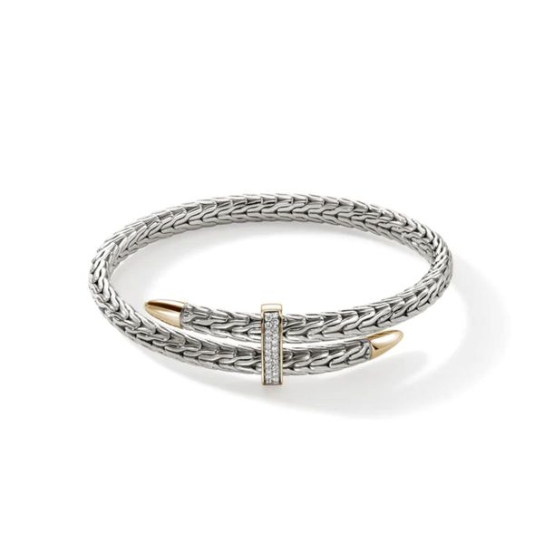 John Hardy Spear Gold and Silver Diamond Pave Flex Cuff .24CTW Bradley's Jewelers Jacksonville, NC