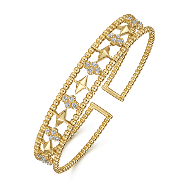 Gabriel & Co 14K Yellow Gold Diamond Bujukan Cluster Cuff Bangle – Length 6.25 Image 2 Bradley's Jewelers Jacksonville, NC