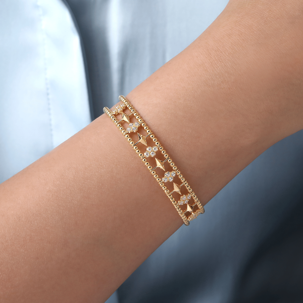Gabriel & Co 14K Yellow Gold Diamond Bujukan Cluster Cuff Bangle – Length 6.25 Image 4 Bradley's Jewelers Jacksonville, NC