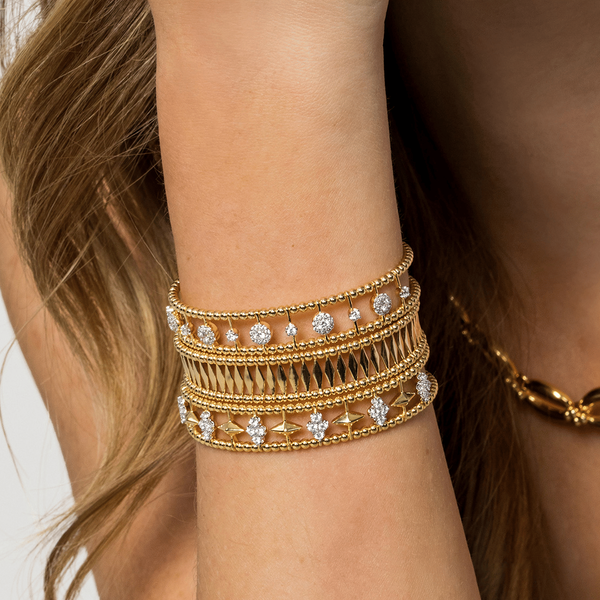 Gabriel & Co 14K Yellow Gold Diamond Bujukan Cluster Cuff Bangle – Length 6.25 Image 5 Bradley's Jewelers Jacksonville, NC