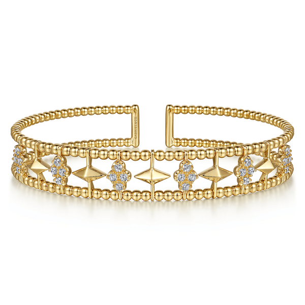 Gabriel & Co 14K Yellow Gold Diamond Bujukan Cluster Cuff Bangle – Length 6.25 Bradley's Jewelers Jacksonville, NC