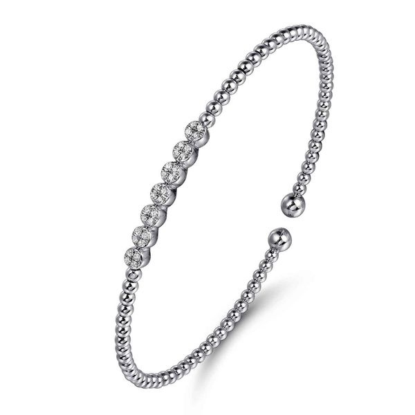 Gabriel & Co 14K White Gold Bujukan Bead & Cluster Diamond Bangle – Bujukan Collection Image 2 Bradley's Jewelers Jacksonville, NC