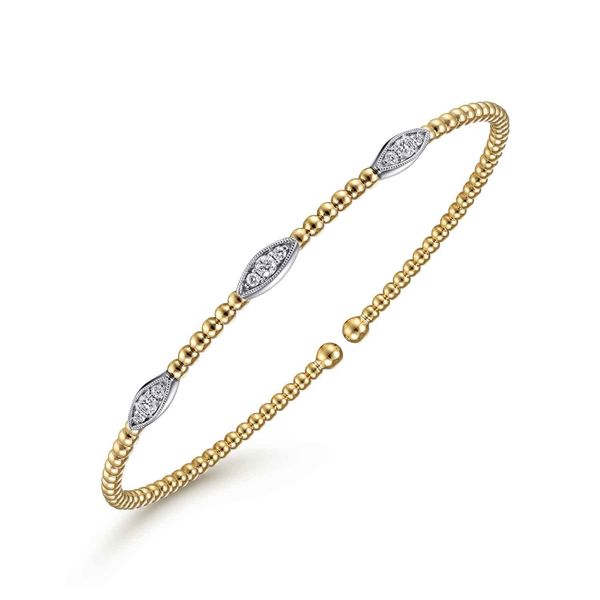 Gabriel & Co 14K White & Yellow Gold Diamond Marquise Station Bangle – Bujukan Collection, Size 5.75 Image 2 Bradley's Jewelers Jacksonville, NC