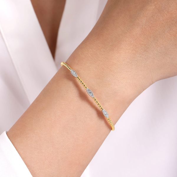Gabriel & Co 14K White & Yellow Gold Diamond Marquise Station Bangle – Bujukan Collection, Size 5.75 Image 4 Bradley's Jewelers Jacksonville, NC