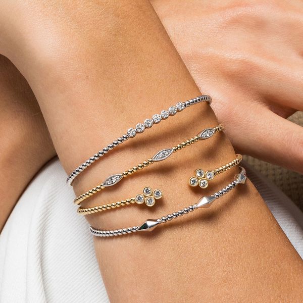 Gabriel & Co 14K White & Yellow Gold Diamond Marquise Station Bangle – Bujukan Collection, Size 5.75 Image 5 Bradley's Jewelers Jacksonville, NC