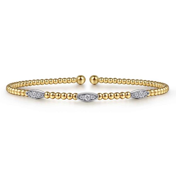 Gabriel & Co 14K White & Yellow Gold Diamond Marquise Station Bangle – Bujukan Collection, Size 5.75 Bradley's Jewelers Jacksonville, NC