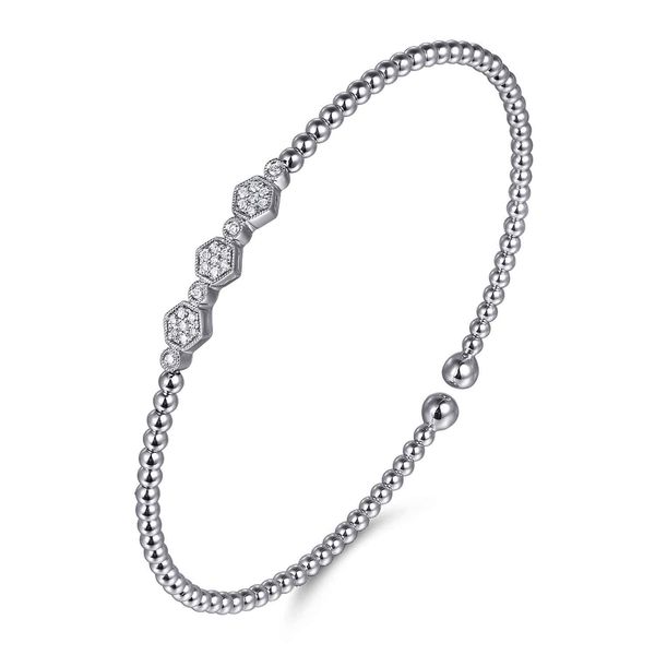 Gabriel & Co 14K White Gold Bujukan Bead & Hexagon Cluster Diamond Bangle – Bujukan Collection, Size 5.75 Image 2 Bradley's Jewelers Jacksonville, NC