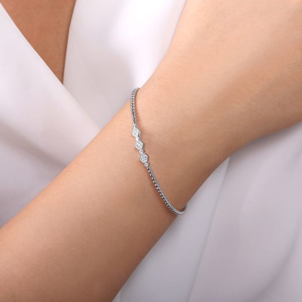 Gabriel & Co 14K White Gold Bujukan Bead & Hexagon Cluster Diamond Bangle – Bujukan Collection, Size 5.75 Image 4 Bradley's Jewelers Jacksonville, NC