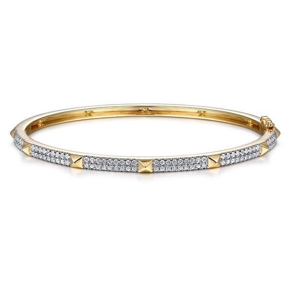 Gabriel & Co 14K Yellow Gold Pave Diamond Bangle with Pyramid Stations – Kaslique Collection Bradley's Jewelers Jacksonville, NC
