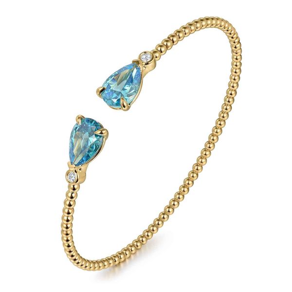 Gabriel & Co 14K Yellow Gold Diamond & Pear-Shaped Blue Topaz Bujukan Bangle – Bujukan Collection Image 2 Bradley's Jewelers Jacksonville, NC