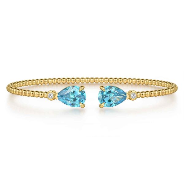 Gabriel & Co 14K Yellow Gold Diamond & Pear-Shaped Blue Topaz Bujukan Bangle – Bujukan Collection Bradley's Jewelers Jacksonville, NC