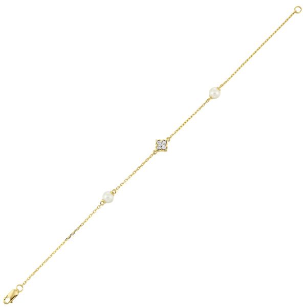 14K Yellow Gold Pearl & Diamond Bracelet – 0.08 CTW Image 2 Bradley's Jewelers Jacksonville, NC