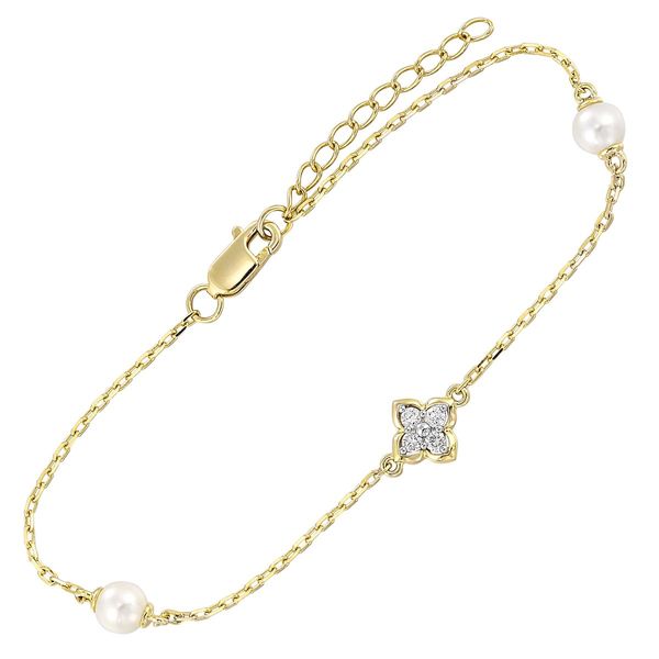 14K Yellow Gold Pearl & Diamond Bracelet – 0.08 CTW Bradley's Jewelers Jacksonville, NC