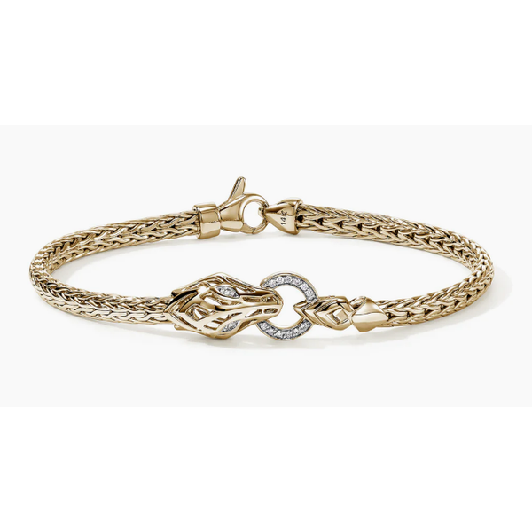 John Hardy Naga 14K Yellow Gold Diamond Pavé Slim Chain Bracelet 0.07Ctw 3.5mm Lobster Clasp Bradley's Jewelers Jacksonville, NC