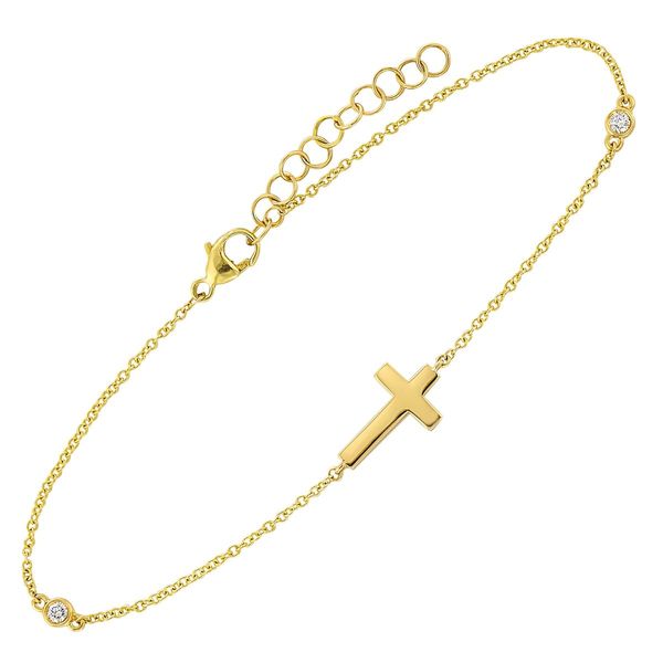 Lady's Yellow 14 Karat .05 Ctw Diamond Cross & Diamond Station Bracelet Bradley's Jewelers Jacksonville, NC