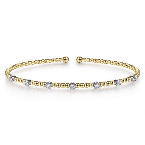 Gabriel & Co 14K White & Yellow Gold Bujukan Diamond Stations Bangle – Bujukan Collection Bradley's Jewelers Jacksonville, NC