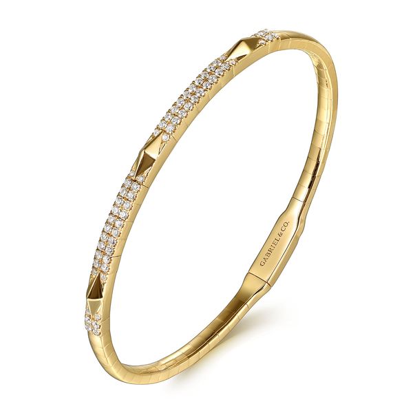 Gabriel & Co 14K Yellow Gold Diamond Bangle with Pyramid Rhombus Stations – Kaslique Collection Image 2 Bradley's Jewelers Jacksonville, NC