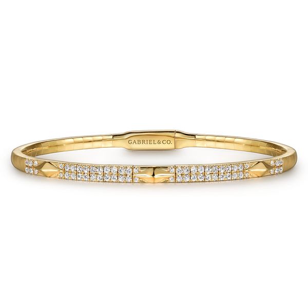 Gabriel & Co 14K Yellow Gold Diamond Bangle with Pyramid Rhombus Stations – Kaslique Collection Bradley's Jewelers Jacksonville, NC