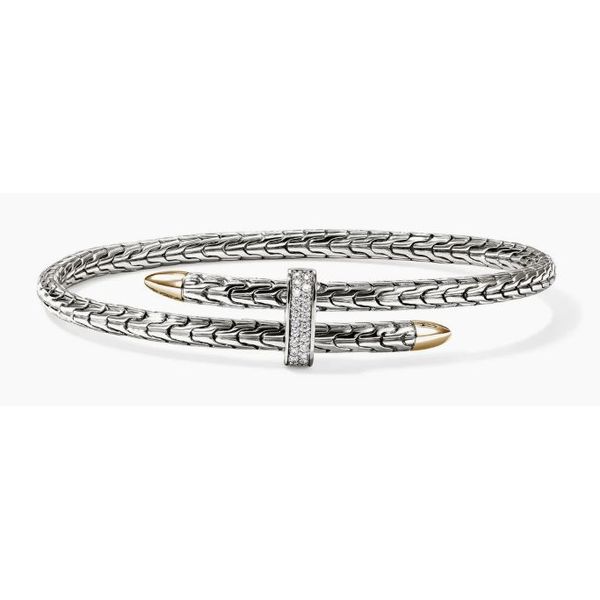 John Hardy Spear 14K Gold & Silver Diamond Pave Flex Cuff .16CTW Bradley's Jewelers Jacksonville, NC