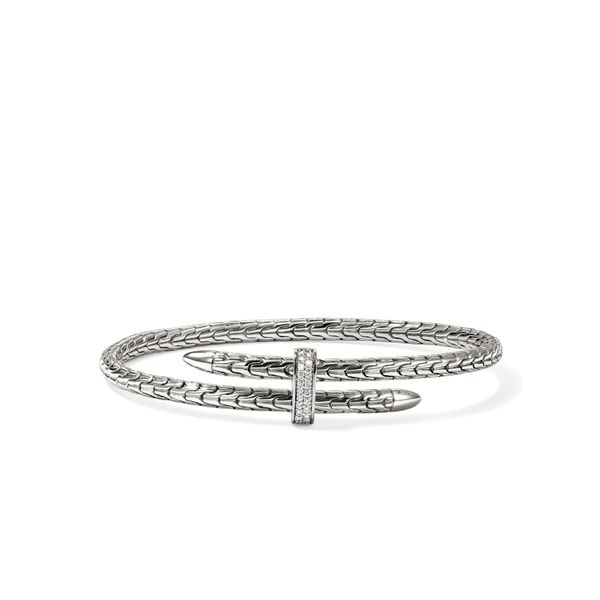 John Hardy Spear Diamond Pave Silver Flex Cuff .16CTW Size M Bradley's Jewelers Jacksonville, NC