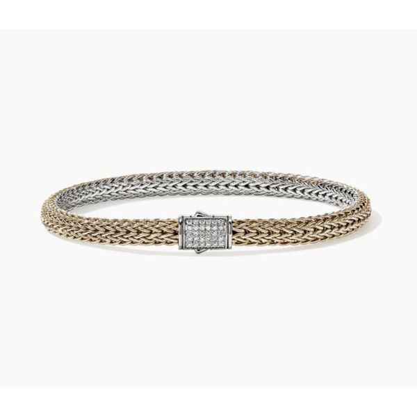 John Hardy Icon 14K Yellow Gold & Silver .15 CTW Diamond Pavé 5mm Extra Small Reversible Bracelet Bradley's Jewelers Jacksonville, NC
