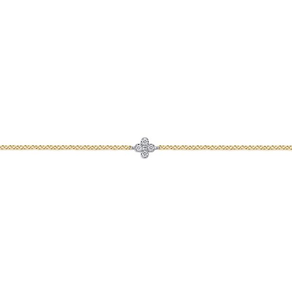 Gabriel & Co. 14K Yellow Gold .04 CTW Diamond Clover Bracelet Image 2 Bradley's Jewelers Jacksonville, NC