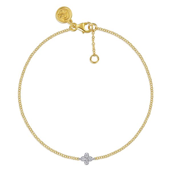 Gabriel & Co. 14K Yellow Gold .04 CTW Diamond Clover Bracelet Bradley's Jewelers Jacksonville, NC