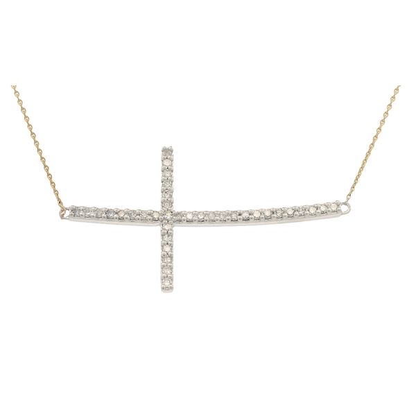 10K Yellow Gold Lab-Grown Diamond Sideways Cross Necklace (0.25 CTW) Bradley's Jewelers Jacksonville, NC