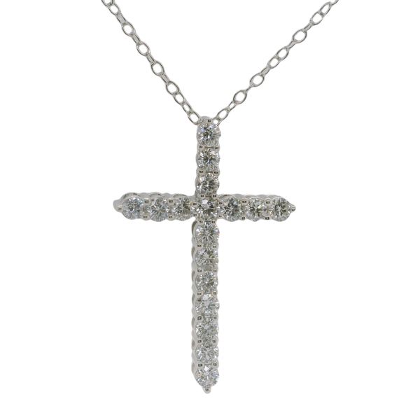 Sterling Silver 1.00CTW Lab Grown Diamond Cross Pendant Chain Bradley's Jewelers Jacksonville, NC