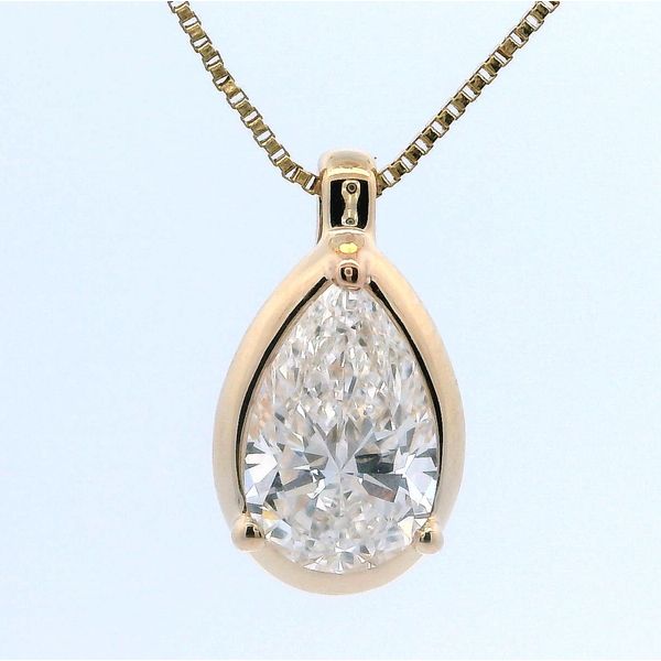 Yellow 14 Karat Illusion Bezel Laboratory Grown Diamond Jewelry With One = 1.00Ct Pear F Vs2 Diamond Bradley's Jewelers Jacksonville, NC