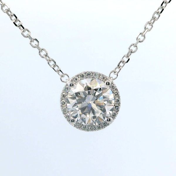 14K White Gold 2.125 CTW Lab-Grown Round Diamond Halo Pendant Bradley's Jewelers Jacksonville, NC