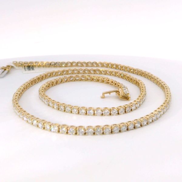 14K Yellow Gold Lab Grown Diamond Tennis Necklace with 7.00 CTW Round F VS2 Diamonds Bradley's Jewelers Jacksonville, NC