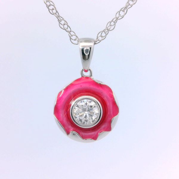 Sterling Silver Lume Pink Strawberry Donut Pendant with 0.14 CTW Lab-Grown Diamonds Bradley's Jewelers Jacksonville, NC
