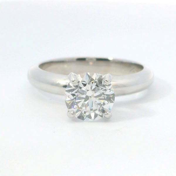 White 14K Lab Grown Diamond Tiffany Solitaire Ring – 1.50 Ct Round E SI1 Bradley's Jewelers Jacksonville, NC