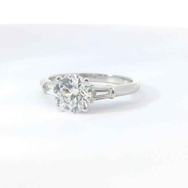White 14K Lab Grown Diamond Engagement Ring – 1.50 Ct Round & 2 x 0.36 Tw Tapered Baguette Image 3 Bradley's Jewelers Jacksonville, NC