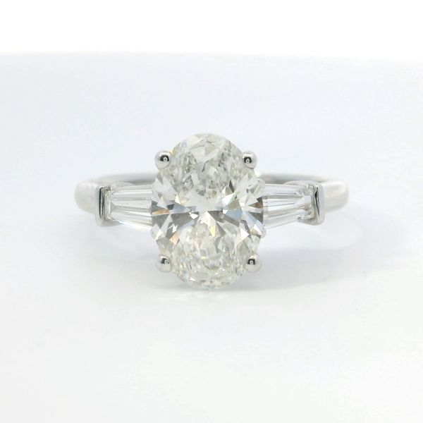 Lab Grown 2.00 Ct Oval Diamond Ring – VS1 G with Tapered Side Diamonds in 14K White Gold Bradley's Jewelers Jacksonville, NC
