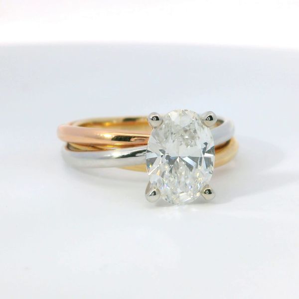 Tri-Tone 14K Lab Grown Diamond Solitaire Ring – 2.12 Ct Oval F VS1 Image 2 Bradley's Jewelers Jacksonville, NC