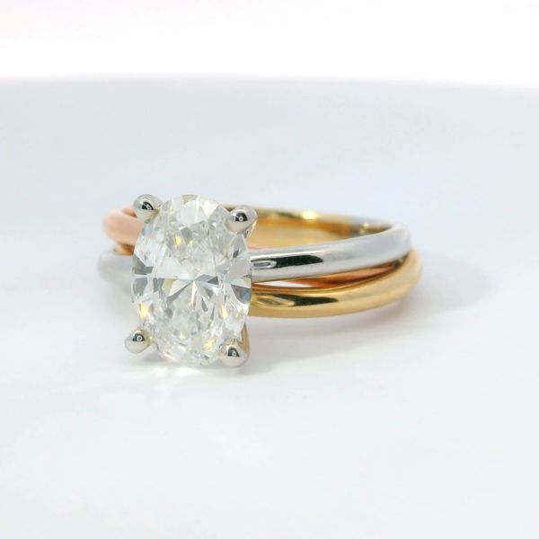 Tri-Tone 14K Lab Grown Diamond Solitaire Ring – 2.12 Ct Oval F VS1 Image 3 Bradley's Jewelers Jacksonville, NC