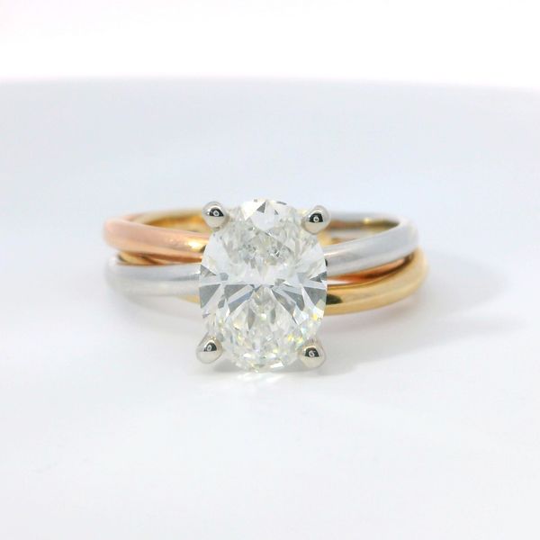 Tri-Tone 14K Lab Grown Diamond Solitaire Ring – 2.12 Ct Oval F VS1 Bradley's Jewelers Jacksonville, NC