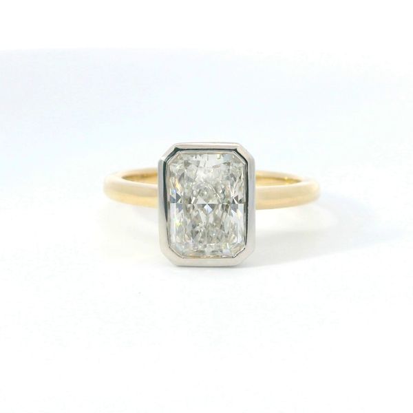 Two Tone 14K Lab Grown Diamond Solitaire Ring – 2.12 Ct Radiant F VS1 Bradley's Jewelers Jacksonville, NC