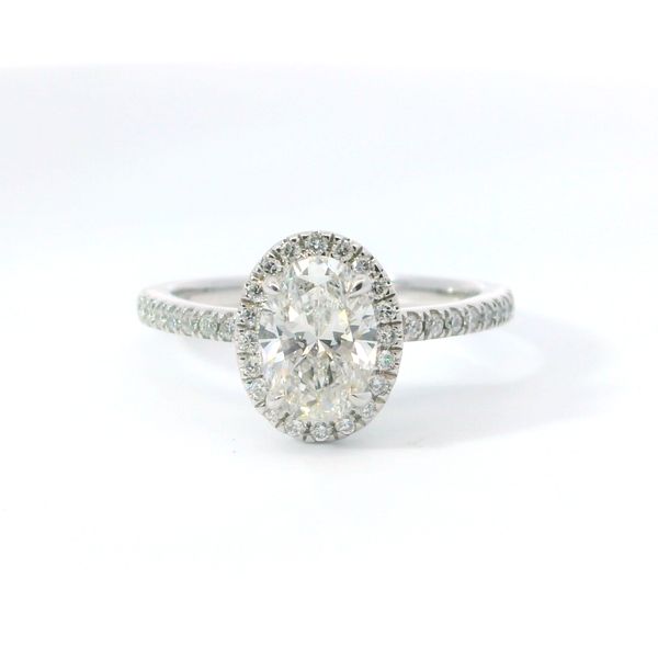 14K White Gold Oval Halo 1.06Ct F VS2 Lab Grown Diamond Ring Bradley's Jewelers Jacksonville, NC