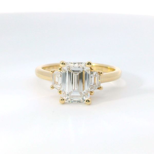 14K Yellow Gold Emerald Lab Grown Diamond Three-Stone Ring 2.42 CTW Bradley's Jewelers Jacksonville, NC