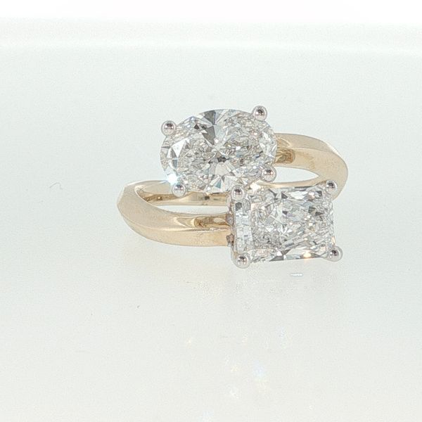 Yellow 14K Lab Grown Diamond Moi et Toi Bridal Ring – 2.01 Ct Oval E VVS2 & 2.02 Ct Radiant D VS1 Image 2 Bradley's Jewelers Jacksonville, NC