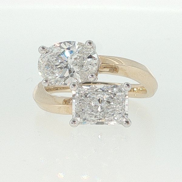 Yellow 14K Lab Grown Diamond Moi et Toi Bridal Ring – 2.01 Ct Oval E VVS2 & 2.02 Ct Radiant D VS1 Bradley's Jewelers Jacksonville, NC
