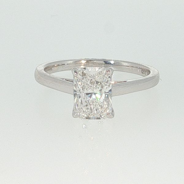 14K White Gold Cathedral Lab Grown Diamond Engagement Ring | 1.53 CT Radiant Bradley's Jewelers Jacksonville, NC