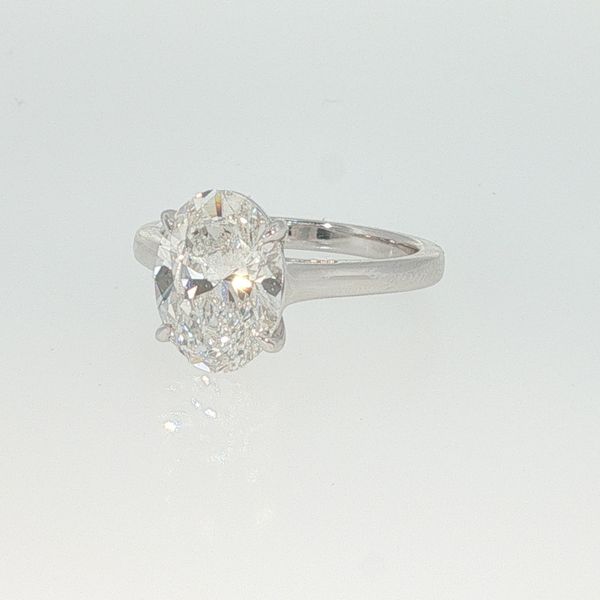 14K White Gold Cathedral Lab Grown Diamond Ring | 3.00 CT Oval Diamond Image 3 Bradley's Jewelers Jacksonville, NC