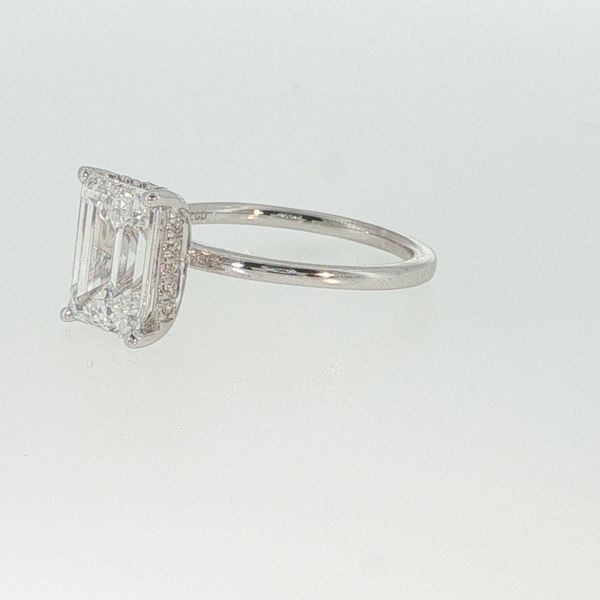 14K White Gold Hidden Halo Lab Grown Diamond Ring | 3.04 CT Emerald Diamond Image 3 Bradley's Jewelers Jacksonville, NC