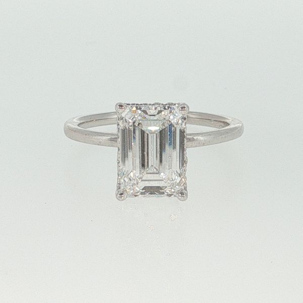 14K White Gold Hidden Halo Lab Grown Diamond Ring | 3.04 CT Emerald Diamond Bradley's Jewelers Jacksonville, NC