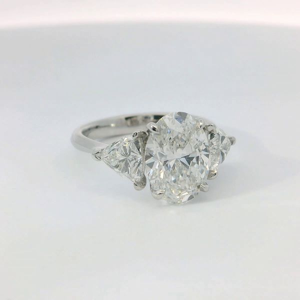 White Platinum Lab Grown Diamond Bridal Ring – 3.03 Ct Oval & 2 x 1.48 Tw Trillion Image 2 Bradley's Jewelers Jacksonville, NC